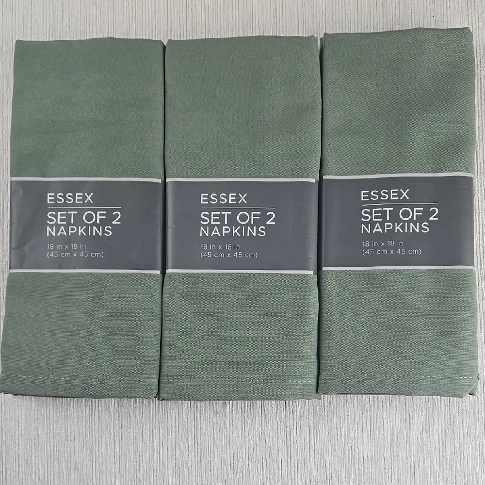 Essex Sage Green Cloth Napkins Set of 6 Textured 100% Polyester 18x18 Square NEW